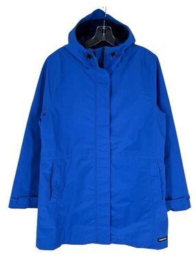 Lands End Squall Hooded Waterproof Jacket Womens Size Medium Blue Full Zip Coat
